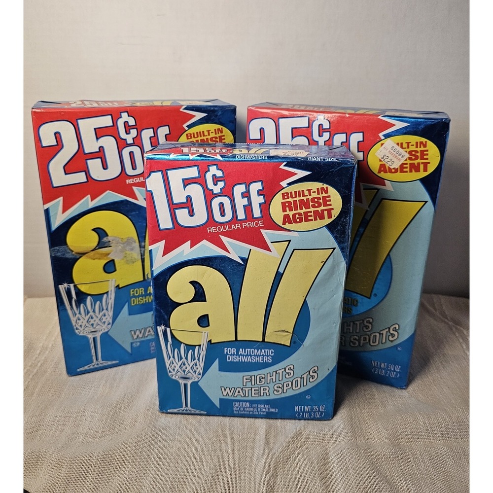 Vintage 3 ALL Dishwasher Detergent Concentrated 1980s Unopened Full Boxes